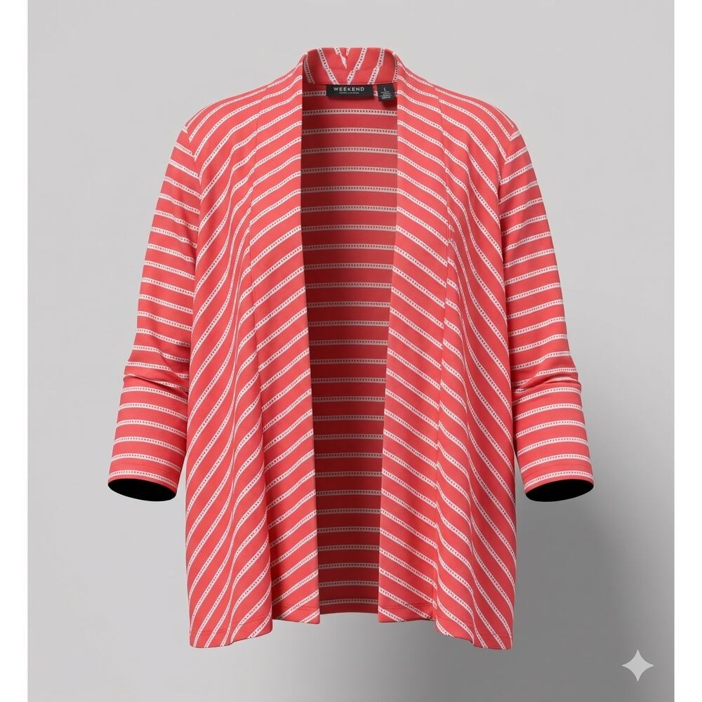 Susan Graver Womens L Preppy Nautical Open Front Striped Cardigan Resortwear